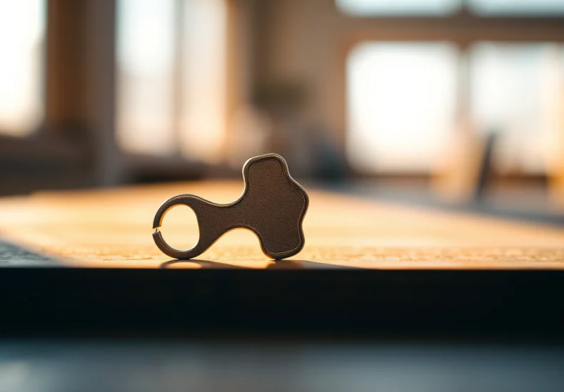 Inspecting Van Keys with intricate designs showcased against a warm wooden background.