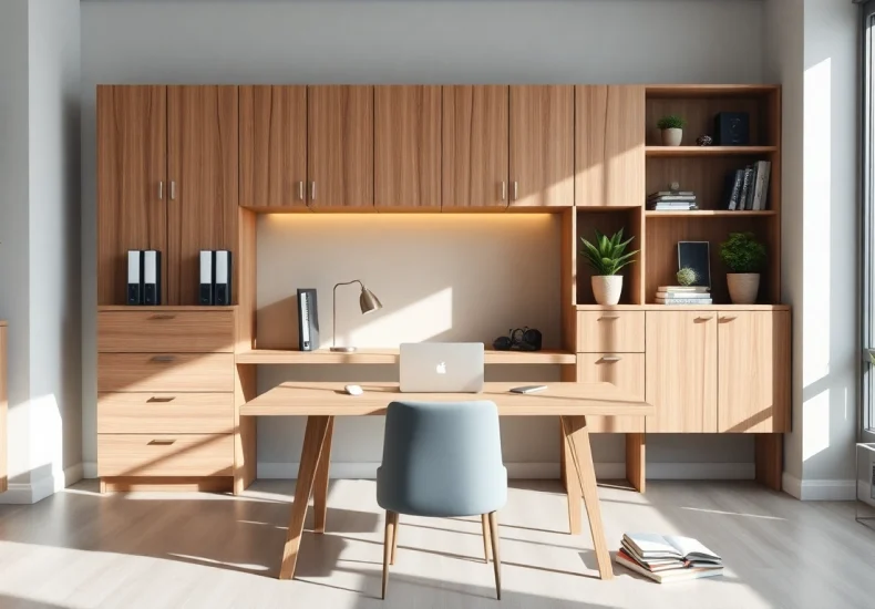 Moderne schreibtisch schrank in einem eleganten Büro mit natürlichem Licht.