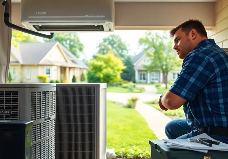 AC installation Franklin TN showcased with a professional technician installing a unit in a cozy home.