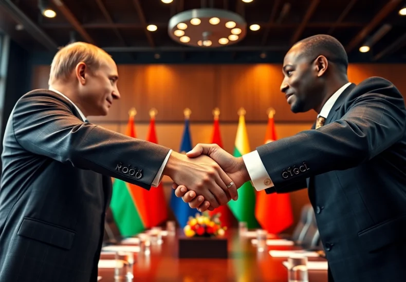 Showcasing the spirit of coopération Russie Afrique through a significant handshake between leaders, symbolizing partnership.