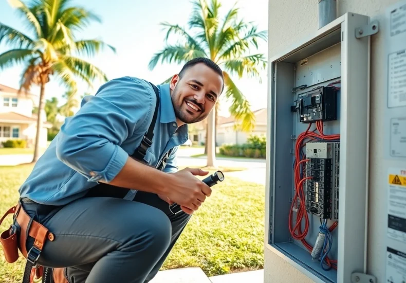 Electrical Contractor Clearwater servicing a residential electrical panel with professional equipment.