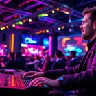 Menampilkan pengalaman bermain menarik di https://batman138ss.com dengan pencahayaan neon dan suasana energik.