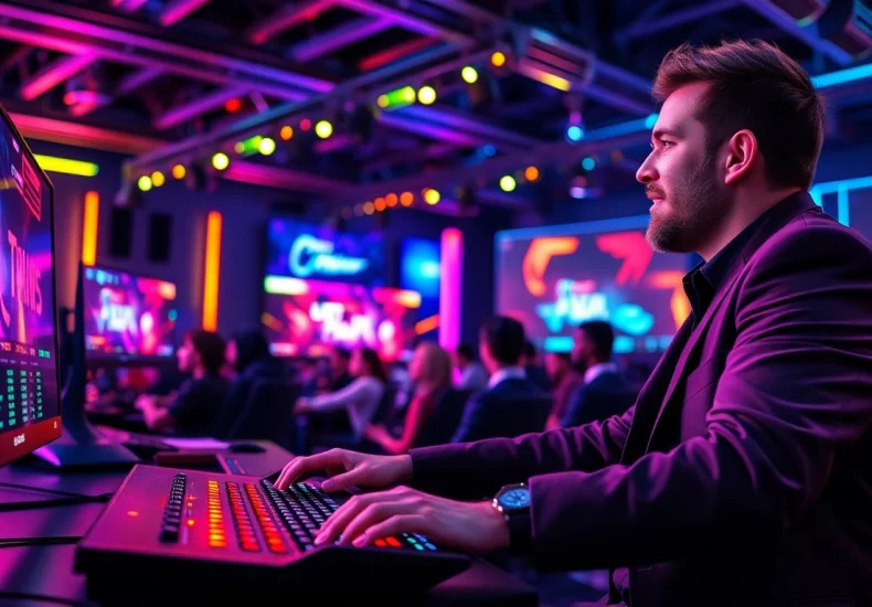 Menampilkan pengalaman bermain menarik di https://batman138ss.com dengan pencahayaan neon dan suasana energik.