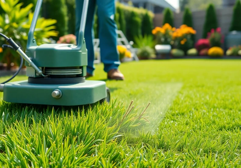 Enhance your turf cleaning service with a vibrant backyard and professional equipment.