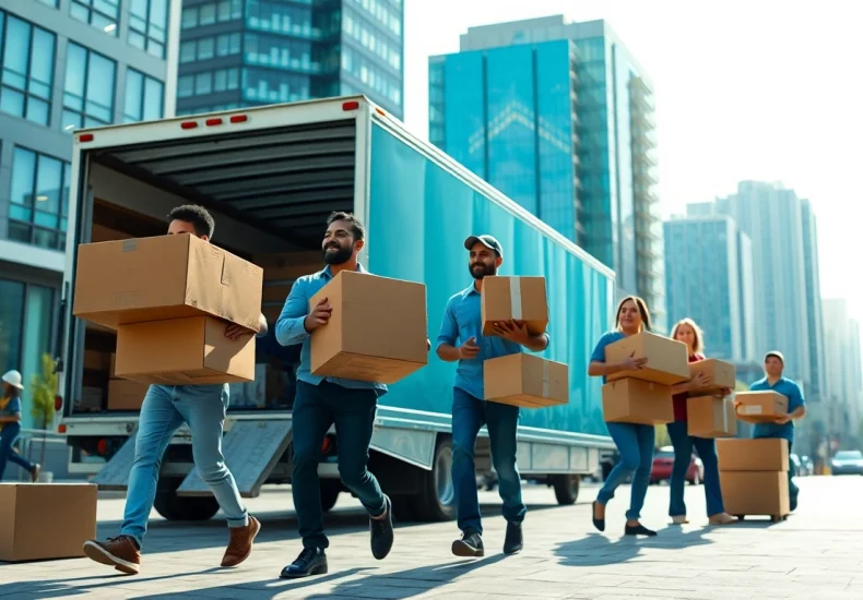 Movers in Toronto area assisting with relocation and moving in a bustling urban environment.