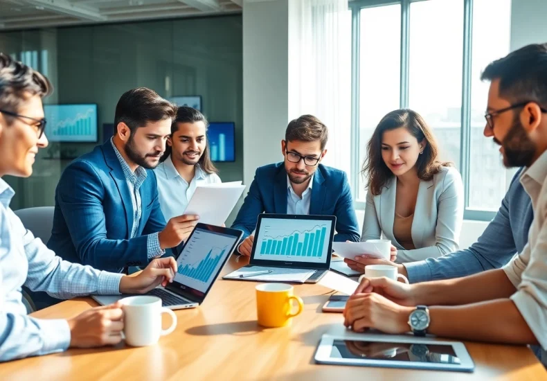 Find competitor pricing through professionals analyzing data in a modern office setting.