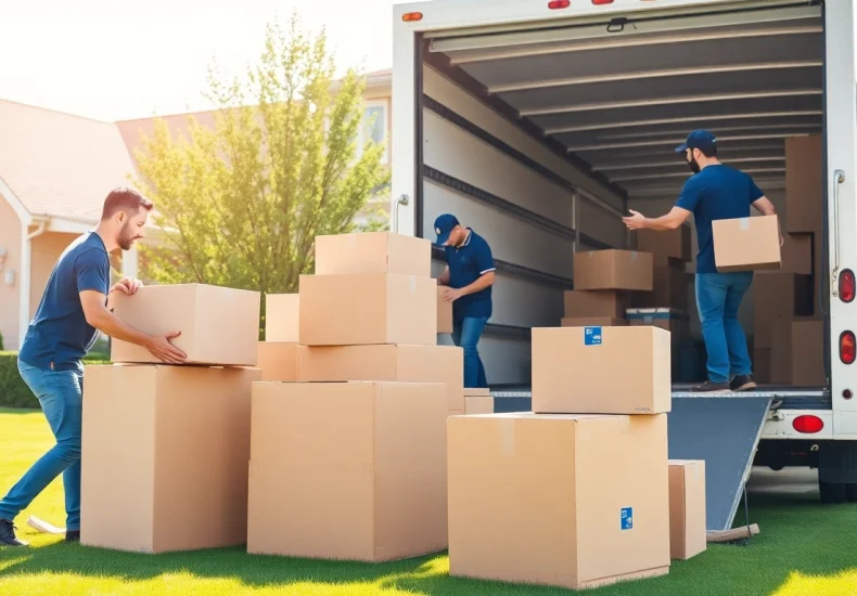 Movers calgary loading boxes into a truck with efficiency and professionalism.