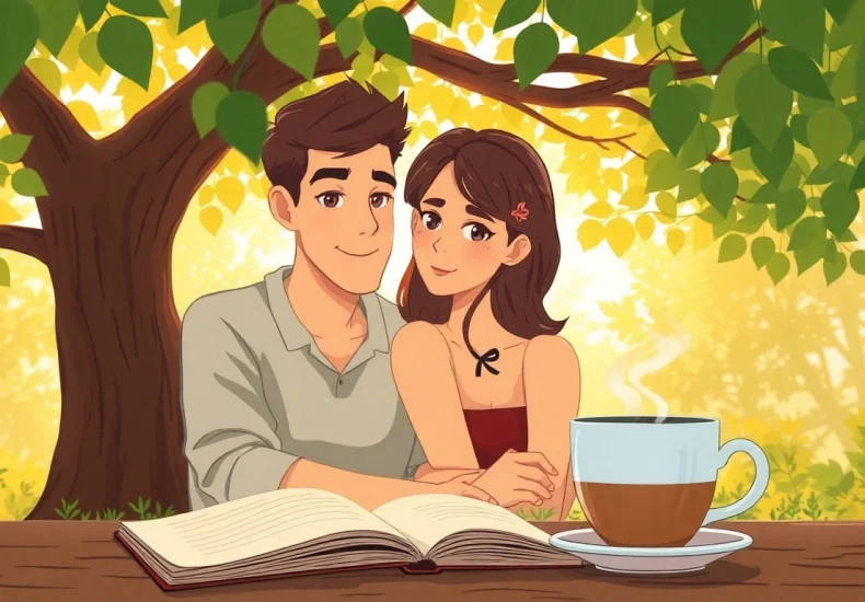 Couple communicating in relationships under a tree, reflecting emotions and connection.
