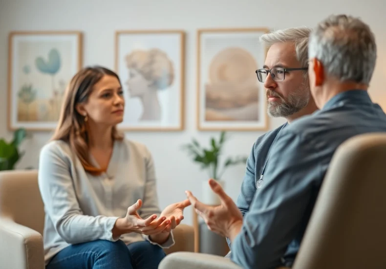 Addressing anxiety in a peaceful therapy setting with a mental health specialist.