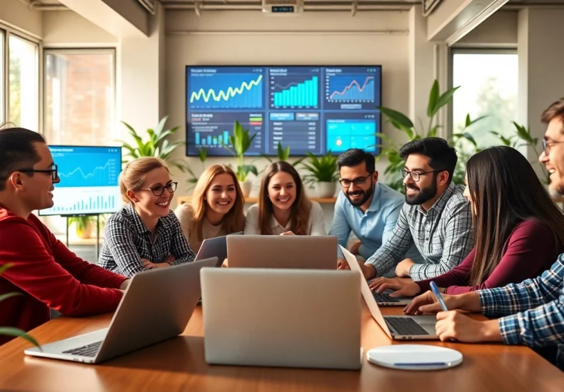Showcase collaboration among website design and SEO companies in a modern office space.